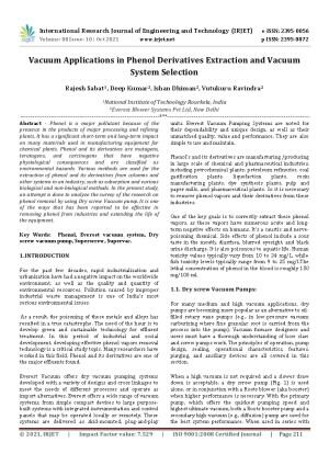 Vacuum Applications in Phenol Derivatives Extraction and Vacuum System Selection