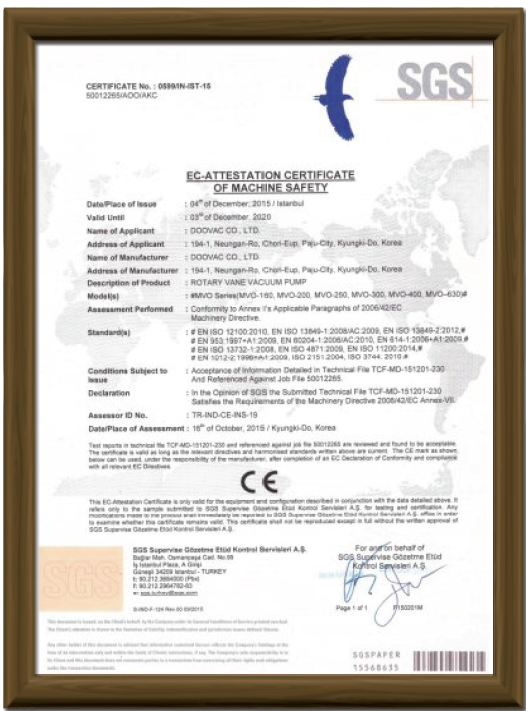 Everest Vacuum EC Attestation Machine Safety Certificate