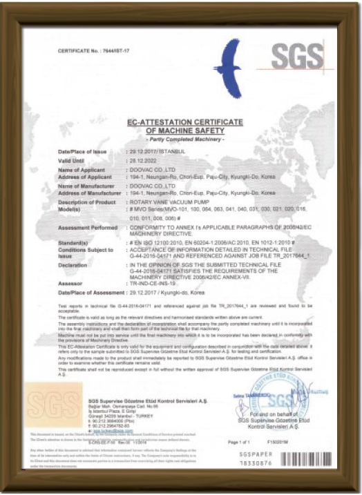 Everest Vacuum EC Attestation Machine Safety Certificate 2